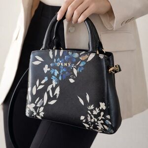 DKNY Black and Blue Floral Satchel